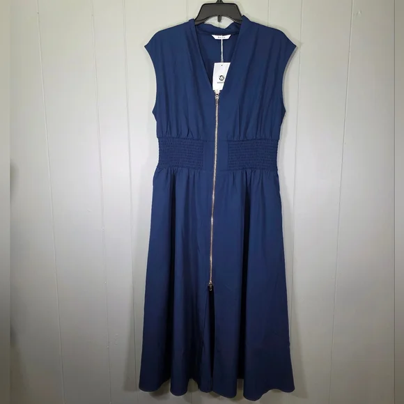 Wenrine Navy Blue Summer Smocked Dress Size XL - Picture 1 of 12
